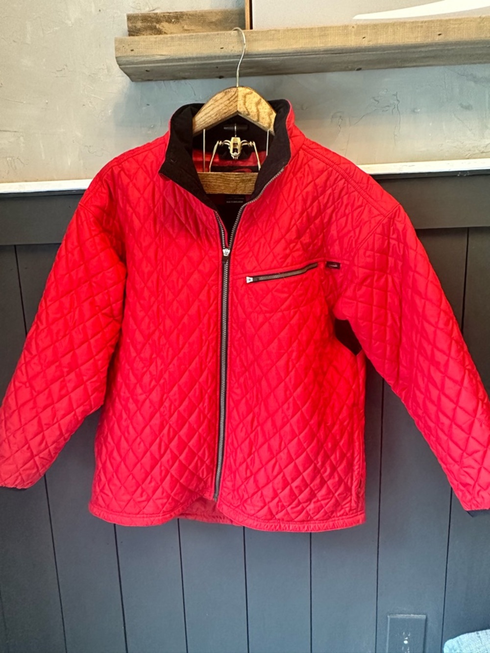Obermeyer Quilted Winter Jacket Red Black Full Zip Collared Coat Mens Size L